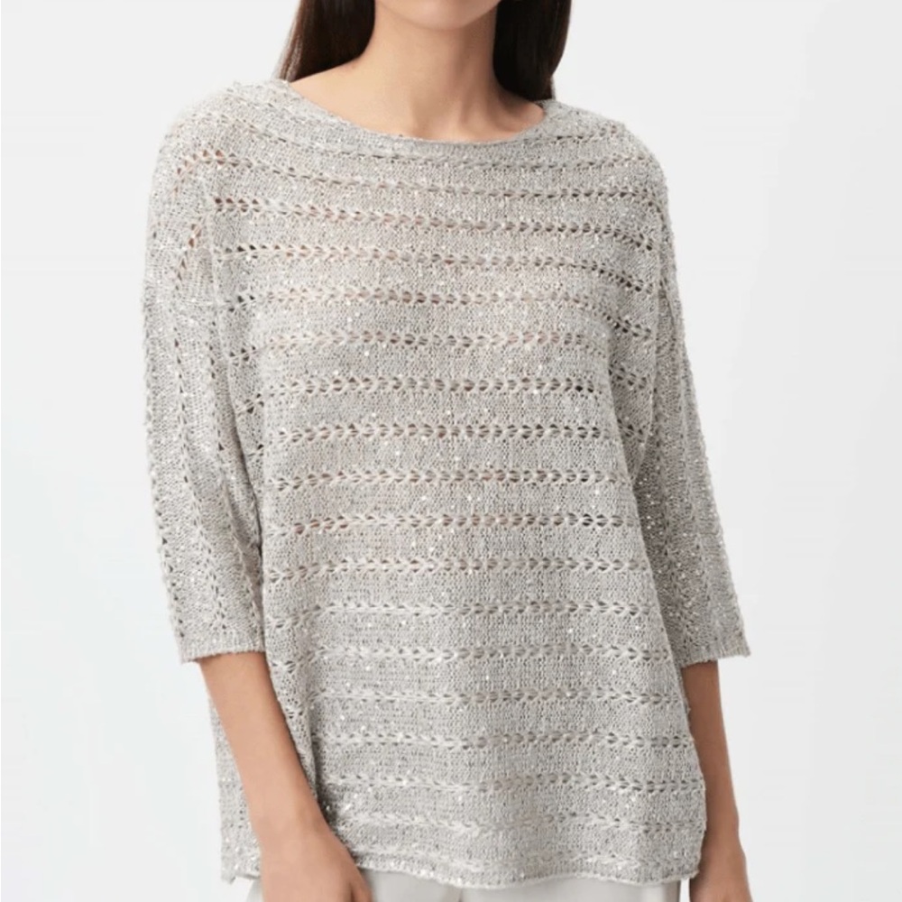 Joseph Ribkoff Sequin Knit Top Grey Silver Size S Sparkle
